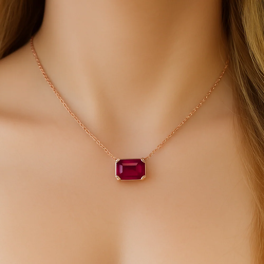 <span style="color:purple">SPECIAL!</span>.98ct G SI 14K Rose Gold Ruby Gemstone Solitare Pendant Necklace 18" Chain - Image 2