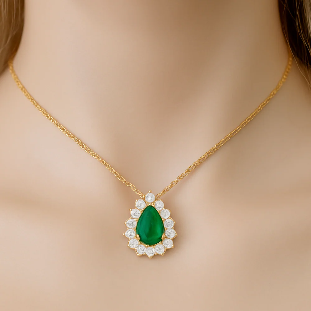 <span style="color:purple">SPECIAL!</span> 1.01ct G SI 14K Yellow Gold Diamond & Pear Shape Emerald Gemstone Pendant Necklace 18" Chain - Image 2
