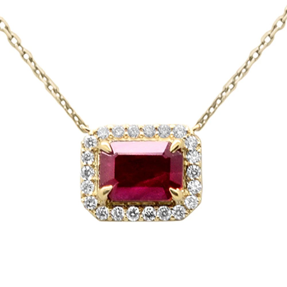 <span style="color:purple">SPECIAL!</span>1.22ct G SI 14K Yellow Gold Diamond & Ruby Gemstone Eagle Claw Prong Set Pendant Necklace 18" Chain