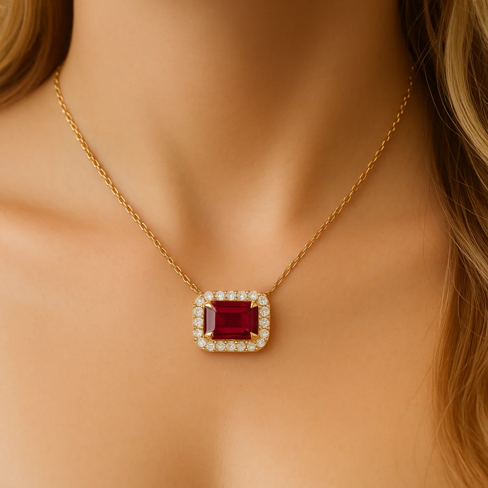 <span style="color:purple">SPECIAL!</span>1.22ct G SI 14K Yellow Gold Diamond & Ruby Gemstone Eagle Claw Prong Set Pendant Necklace 18" Chain - Image 2