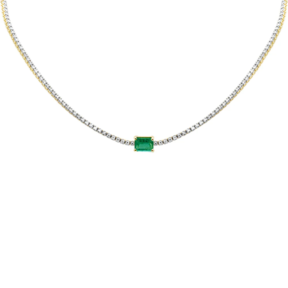 <span style="color:purple">SPECIAL!</span>4.64ct G SI 14K Yellow Gold Diamond & Emerald Gemstone Tennis Necklace 16" Long