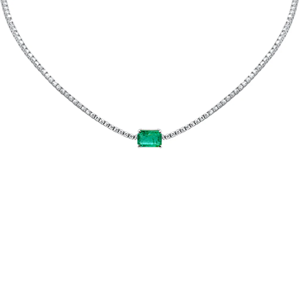<span style="color:purple">SPECIAL!</span>7.98ct G SI 14K White Gold Diamond & Emerald Gemstone Tennis Necklace 16" Long