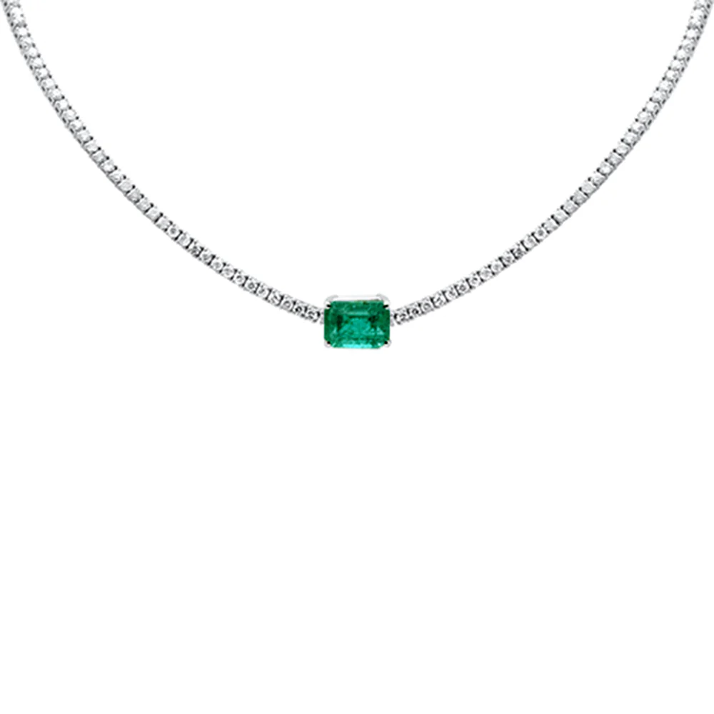 <span style="color:purple">SPECIAL!</span>12.47ct G SI 14K White Gold Diamond & Emerald Gemstone Tennis Necklace 16" Long