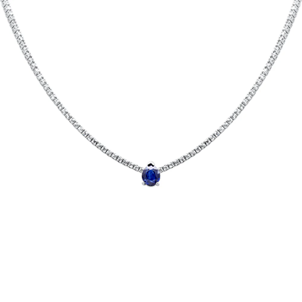 <span style="color:purple">SPECIAL!</span>5.18ct G SI 14K White Gold Diamond & Blue Sapphire Gemstone Tennis Necklace 16" Long