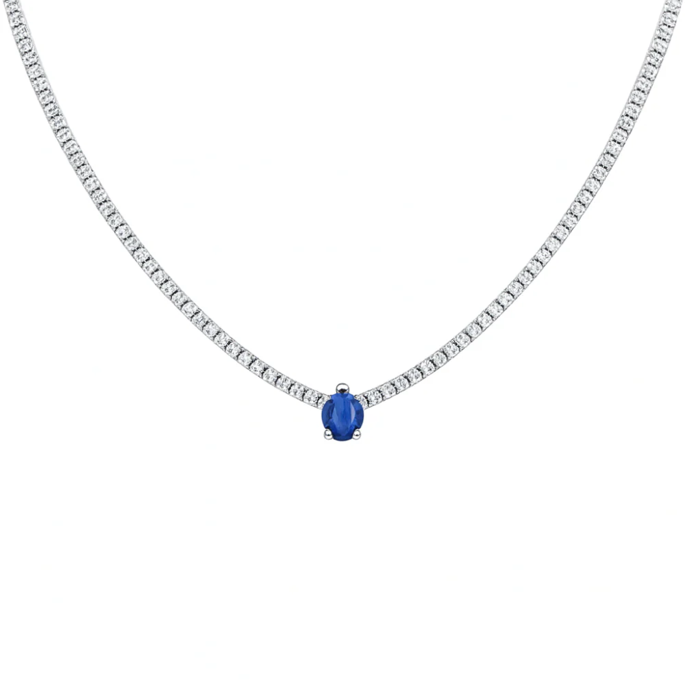<span style="color:purple">SPECIAL!</span>5.18ct G SI 14K White Gold Diamond & Blue Sapphire Gemstone Tennis Necklace 16" Long - Image 3