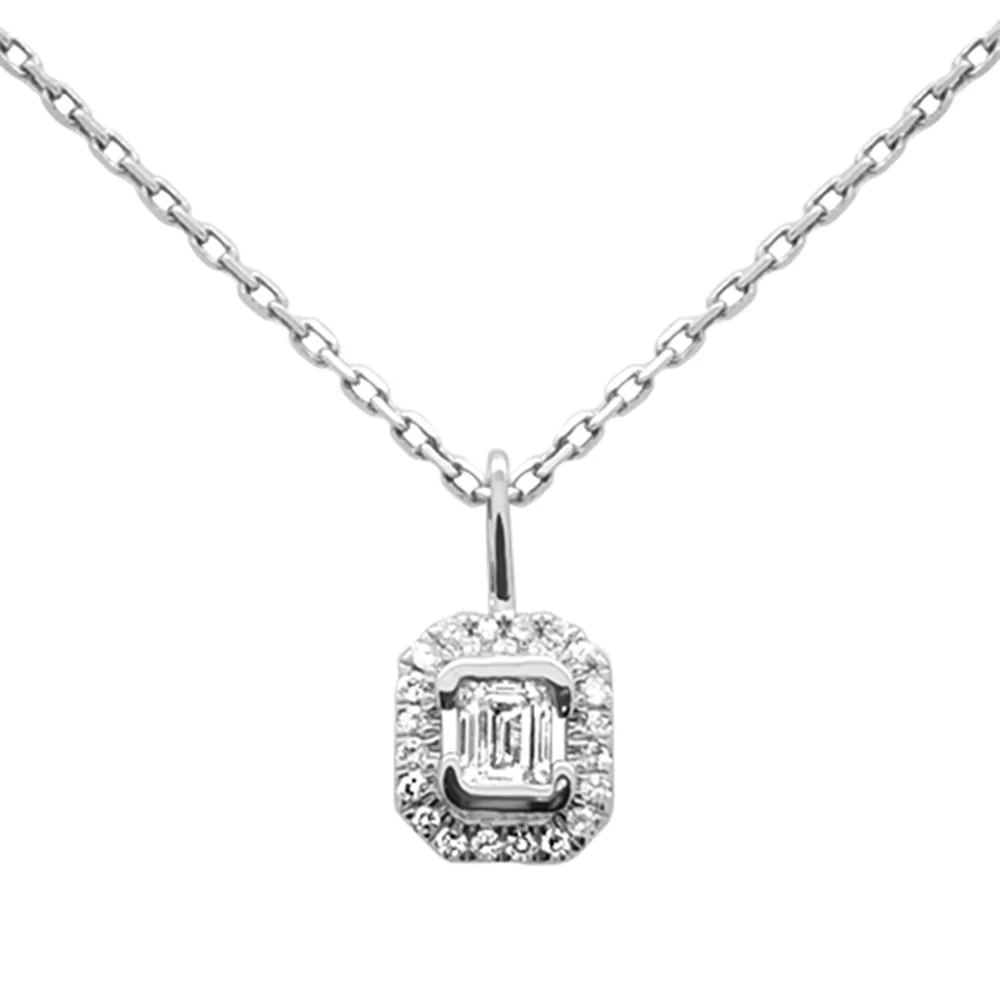 <span style="color:purple">SPECIAL!</span> .27ct G SI 14K White Gold Emerald Cut Diamond Petite Pendant Necklace 18" Chain