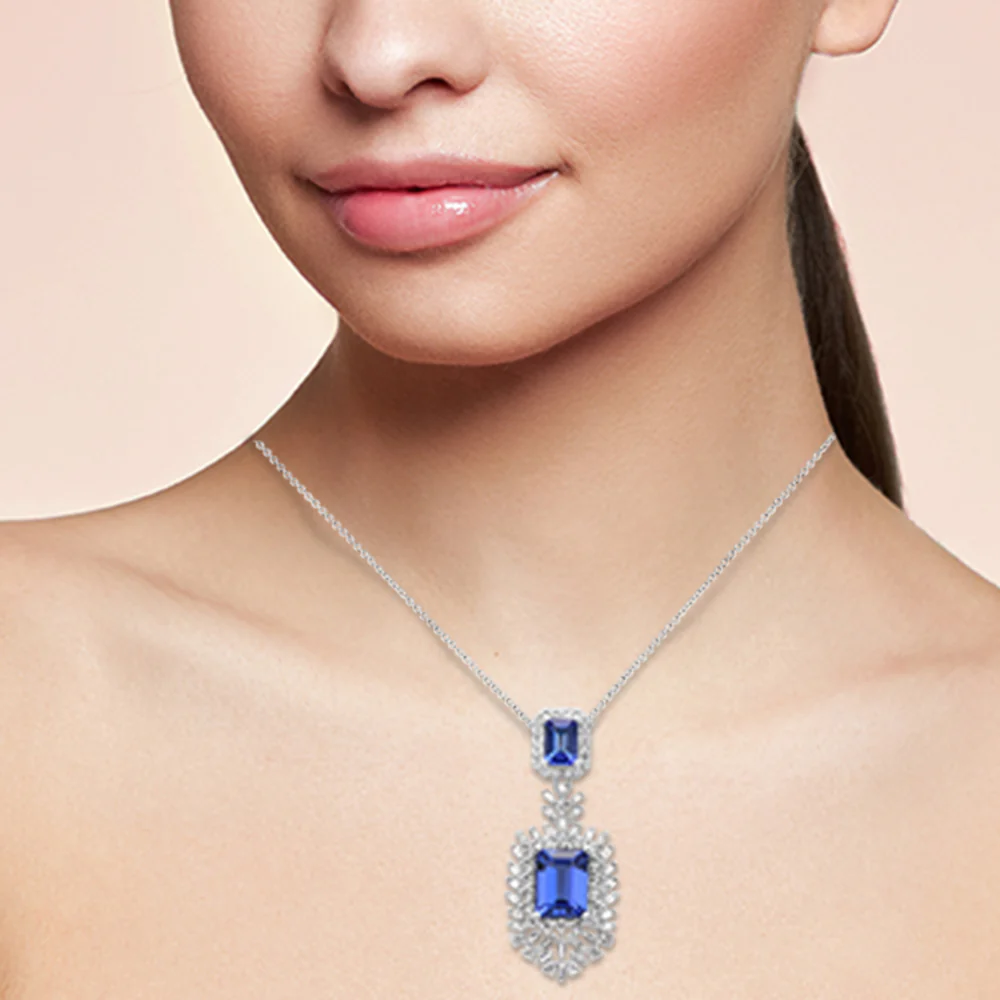 <span style="color:purple">SPECIAL!</span>5.54ct G SI 14K White Gold Diamond & Natural Tanzanite Gemstone Pendant - Image 2