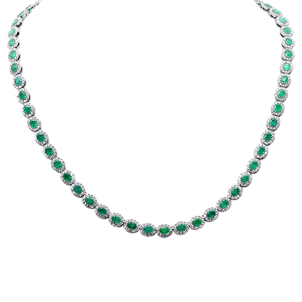 <span style="color:purple">SPECIAL!</span>14.41ct G SI 14K White Gold Diamond & Emerald Gemstone Necklace 16" Long