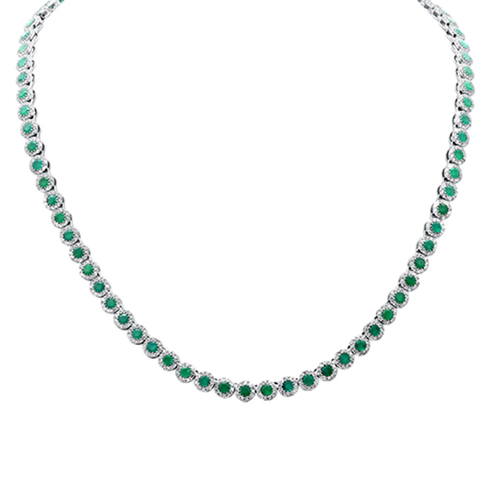 <span style="color:purple">SPECIAL!</span>11.10ct G SI 14K White Gold Diamond & Emerald Gemstone Necklace 16" Long