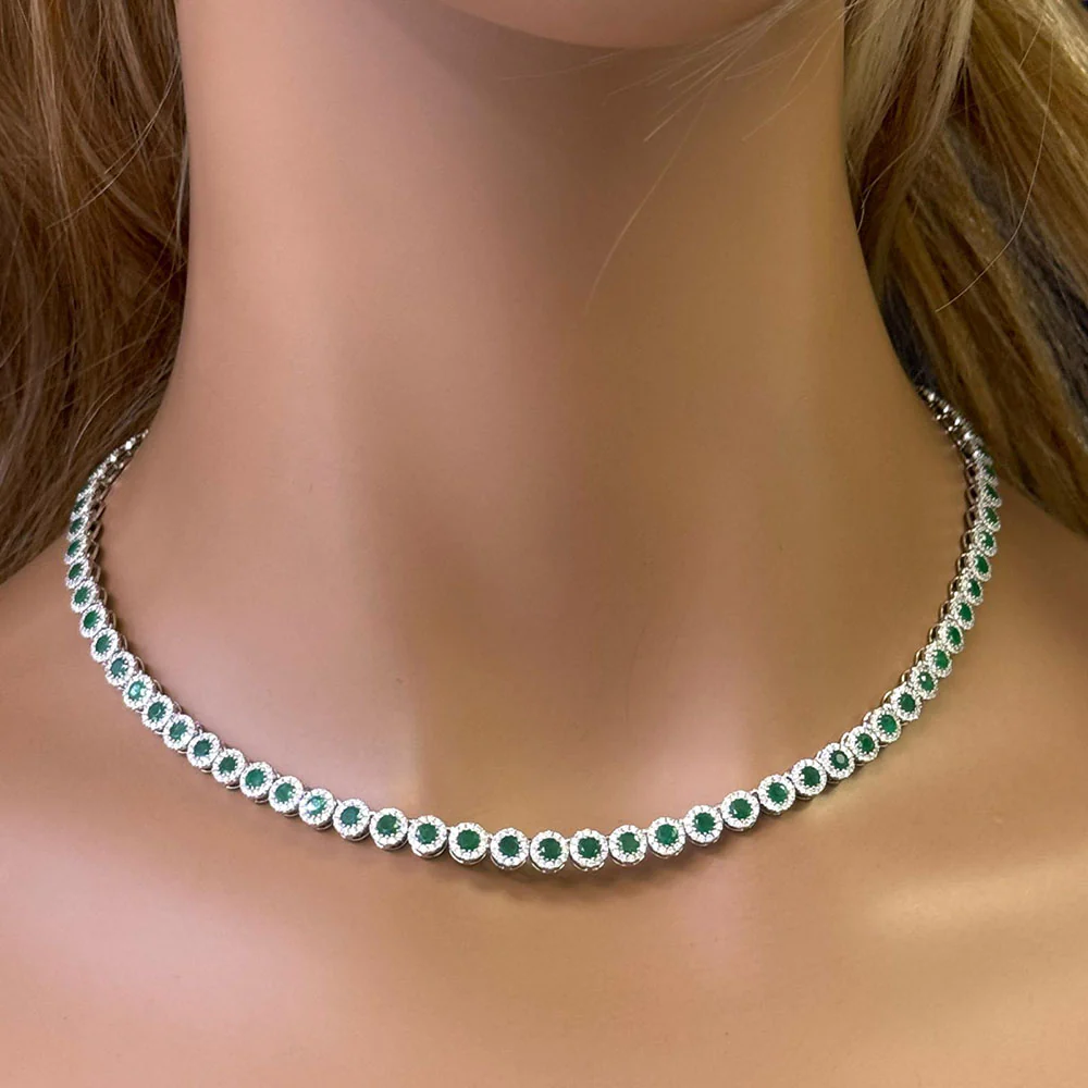 <span style="color:purple">SPECIAL!</span>11.10ct G SI 14K White Gold Diamond & Emerald Gemstone Necklace 16" Long - Image 2