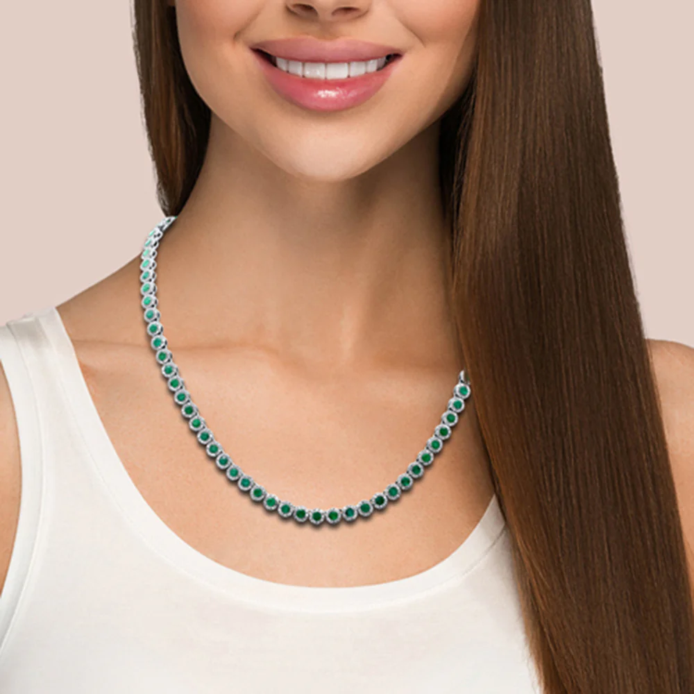 <span style="color:purple">SPECIAL!</span>11.10ct G SI 14K White Gold Diamond & Emerald Gemstone Necklace 16" Long - Image 3