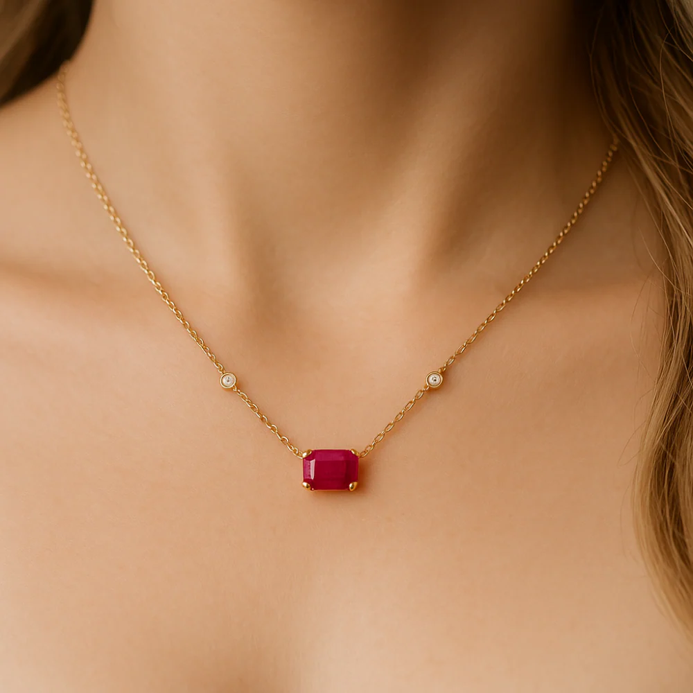 <span style="color:purple">SPECIAL!</span>1.09ct G SI 14K Yellow Gold Diamond & Ruby Gemstone Pendant 18" Long - Image 2