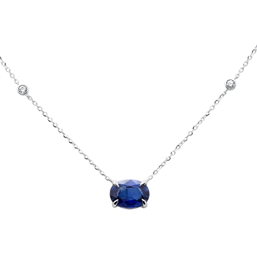 <span style="color:purple">SPECIAL!</span> 1.15ct G SI 14K White Gold Diamond & Blue Sapphire Gemstone Pendant 18" Long
