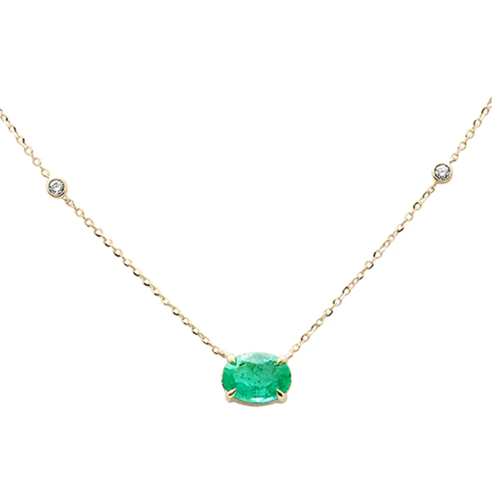 <span style="color:purple">SPECIAL!</span>.78ct G SI 14K Yellow Gold Diamond & Emerald Gemstone Pendant 18" Long