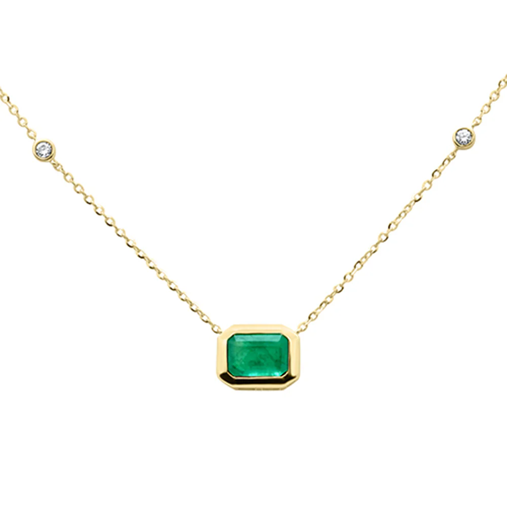 <span style="color:purple">SPECIAL!</span>.90ct G SI 14K Yellow Gold Diamond & Emerald Gemstone Pendant 18" Long