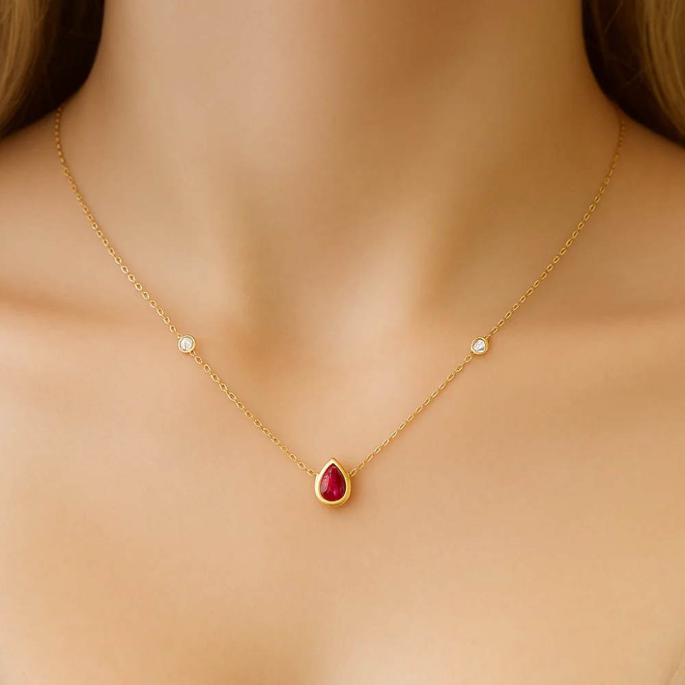 <span style="color:purple">SPECIAL!</span> .83ct G SI 14K Yellow Gold Diamond & Ruby Gemstone Pendant 18" Long - Image 2