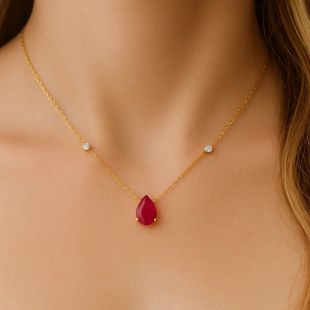 <span style="color:purple">SPECIAL!</span>.93ct G SI 14K Yellow Gold Diamond & Ruby Gemstone Pendant 18" Long - Image 2