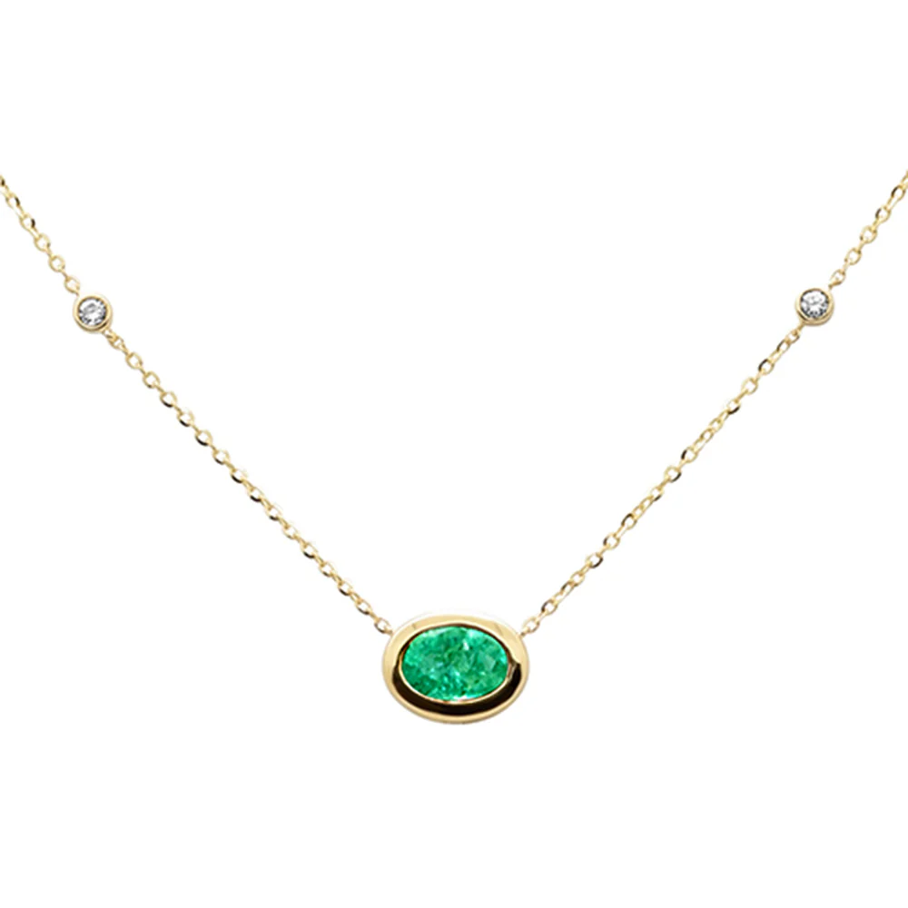 <span style="color:purple">SPECIAL!</span>.70ct G SI 14K Yellow Gold Diamond & Emerald Gemstone Pendant 18" Long