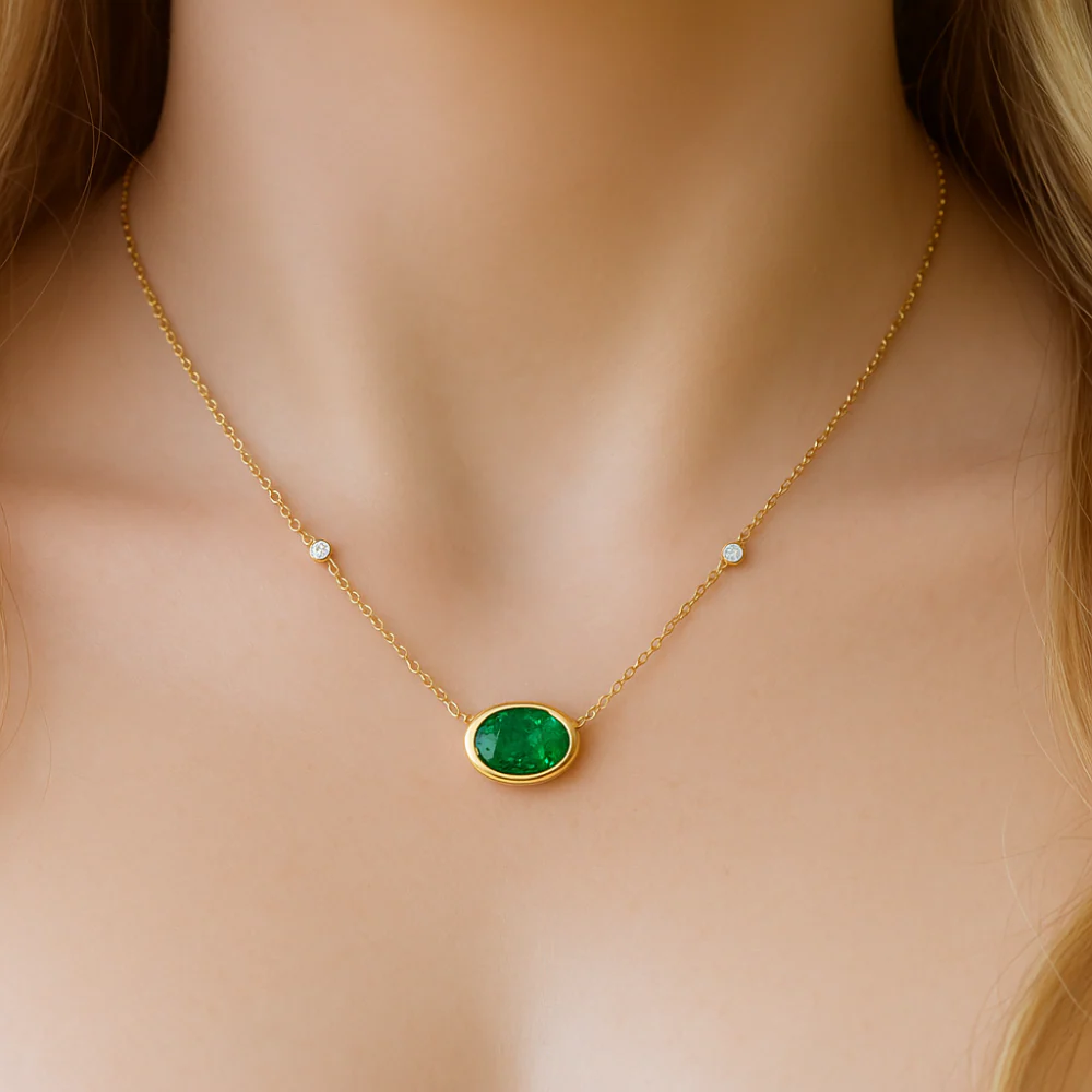 <span style="color:purple">SPECIAL!</span>.70ct G SI 14K Yellow Gold Diamond & Emerald Gemstone Pendant 18" Long - Image 3