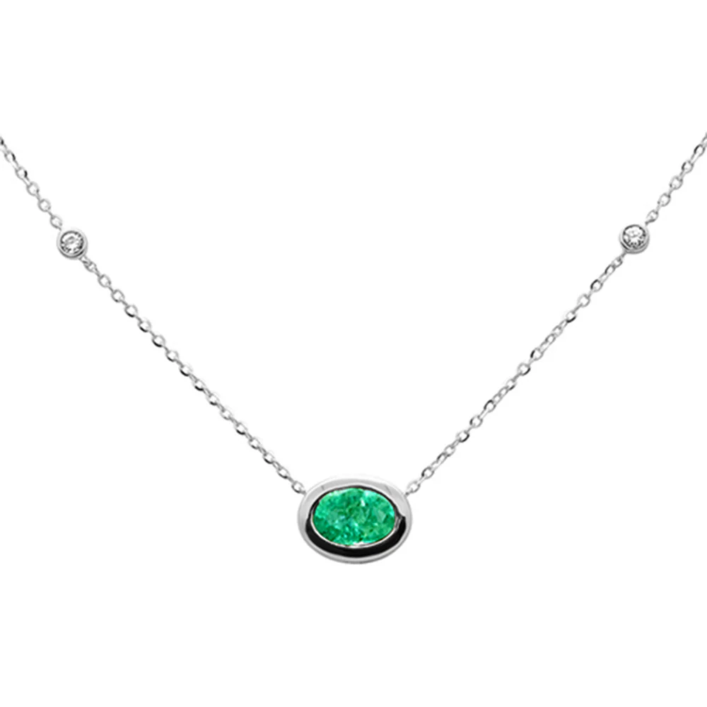 <span style="color:purple">SPECIAL!</span>.70ct G SI 14K Yellow Gold Diamond & Emerald Gemstone Pendant 18" Long