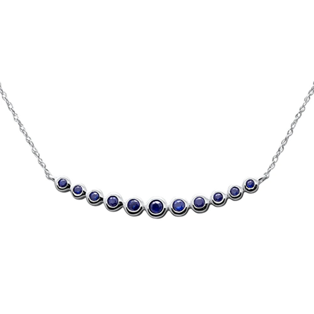 <span style="color:purple">SPECIAL!</span> .30ct G SI 14K White Gold Blue Sapphire Gemstone Bar Pendant 18" Long