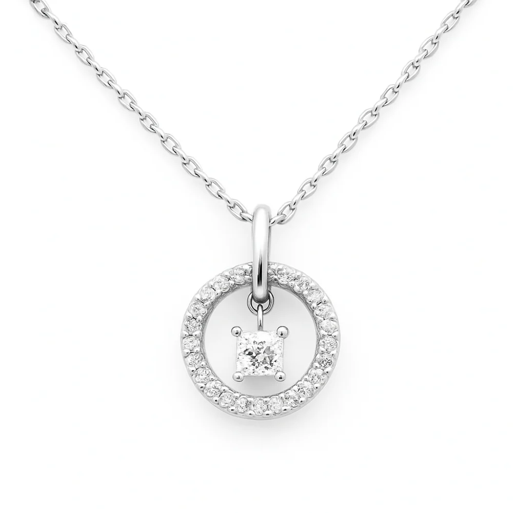 <span style="color:purple">SPECIAL!</span> .23ct G SI 14K White Gold Diamond Solitare Pendant 18" Long