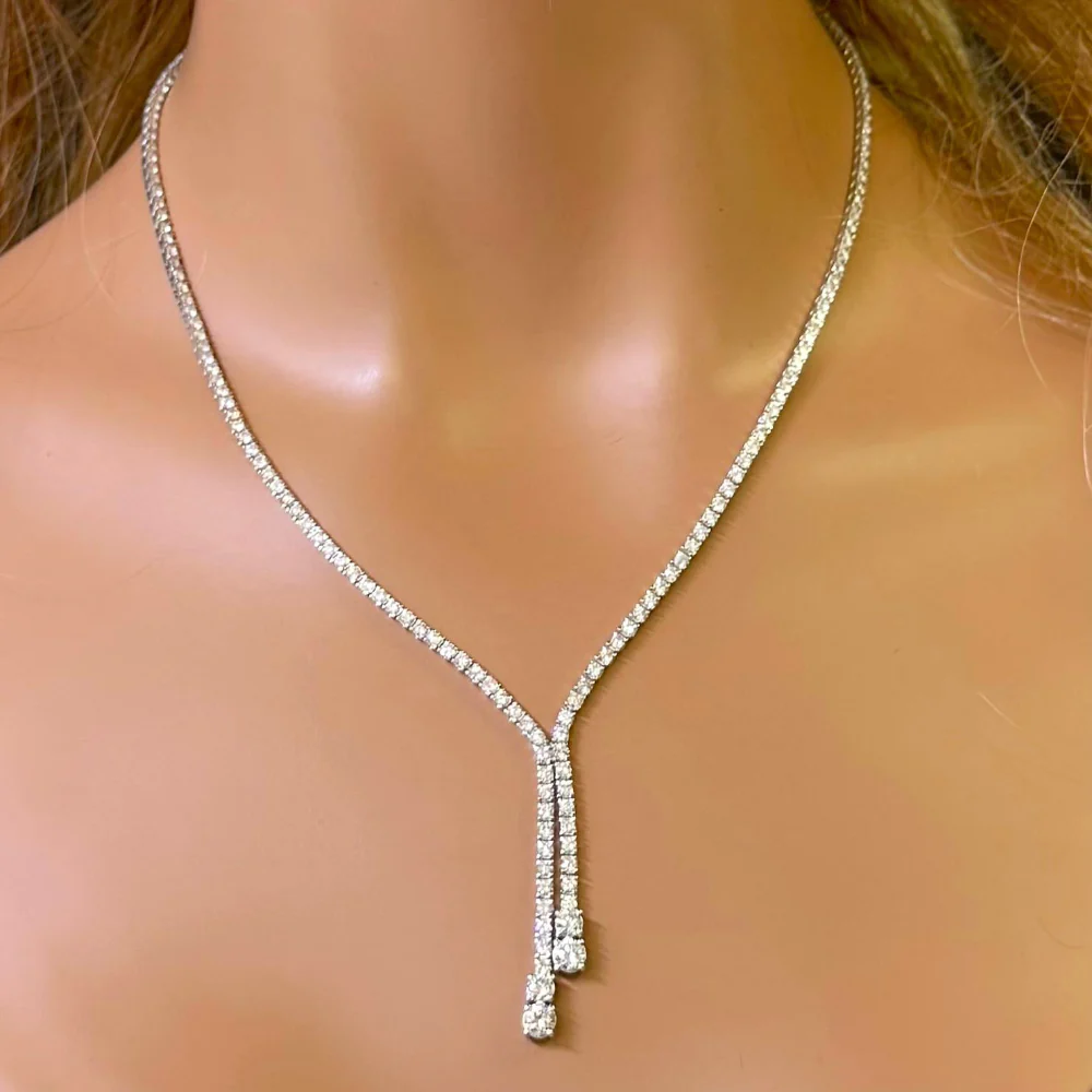 <span style="color:purple">SPECIAL!</span> 7.74ct G SI 14K White Gold Diamond Drop Lariat Tennis Necklace 16+2" Long - Image 2