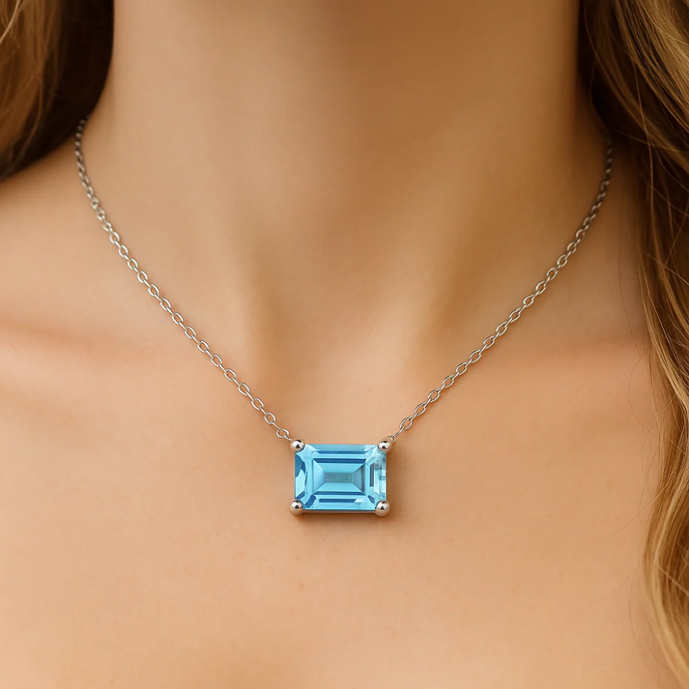 <span style="color:purple">SPECIAL!</span>1.90ct G SI 14K White Gold Aquamarine Gemstone Solitaire Pendant Necklace 18" Long - Image 2