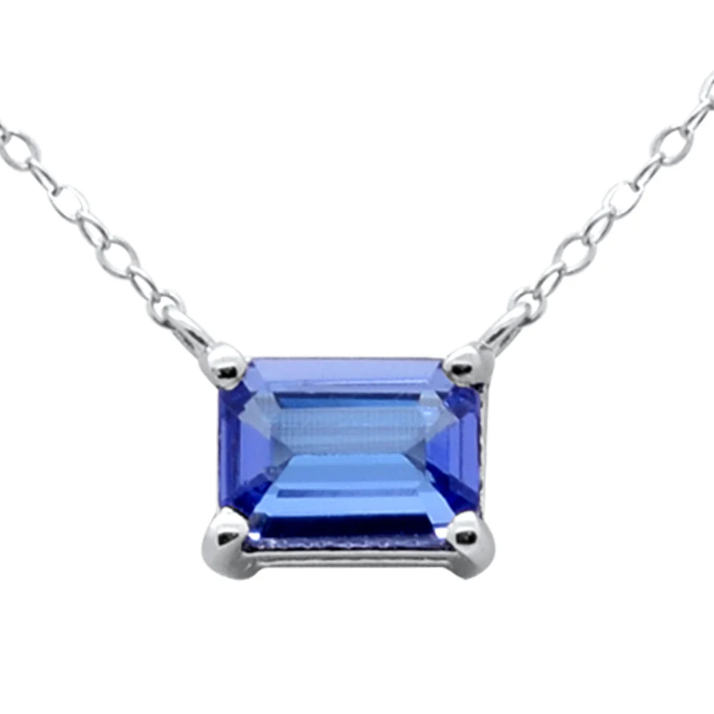 <span style="color:purple">SPECIAL!</span> .86ct G SI 14K White Gold Tanzanite Gemstone Solitaire Pendant Necklace 18" Long