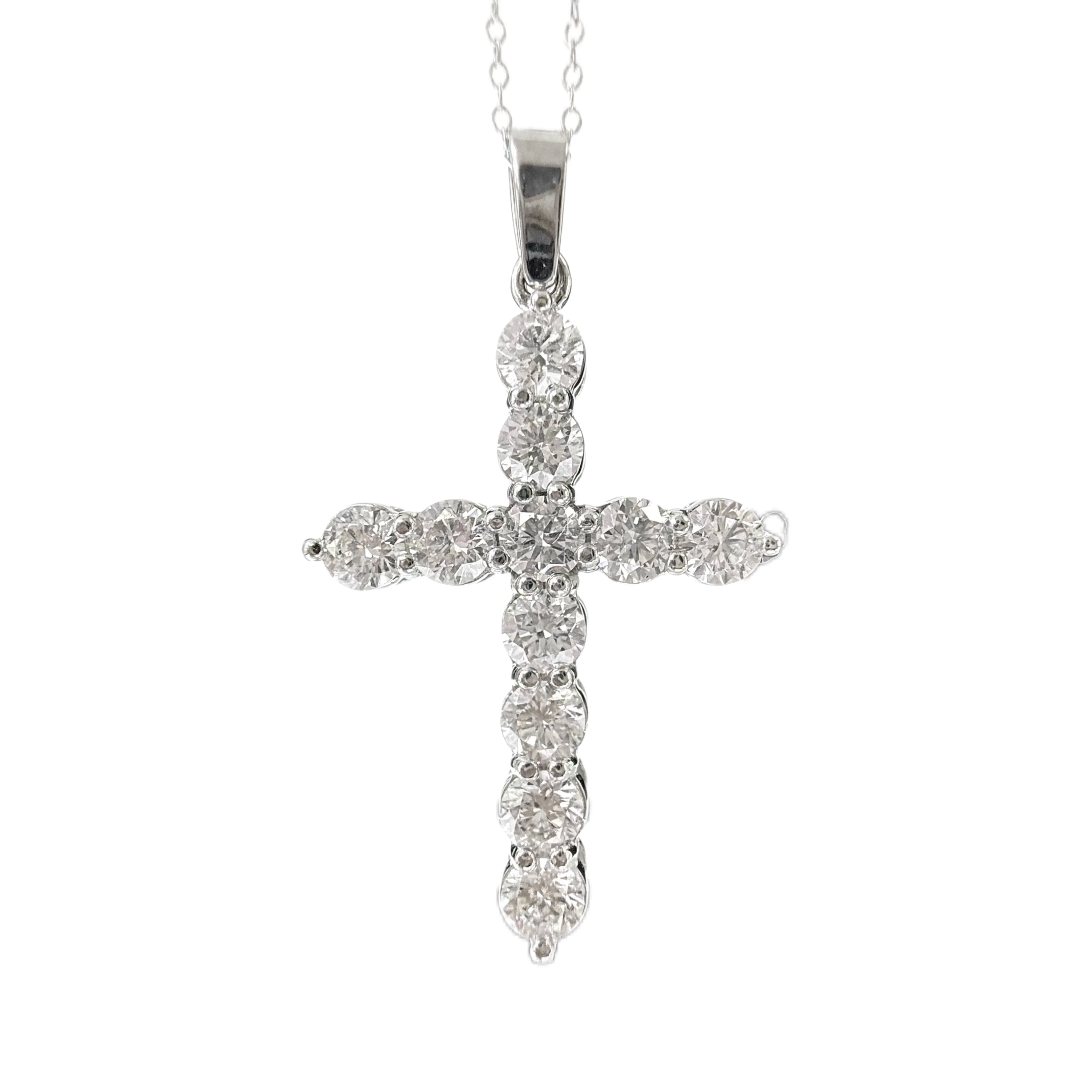 <span style="color:purple">SPECIAL!</span>2.05ct G SI 14K White Gold Diamond Cross Pendant 18" Long
