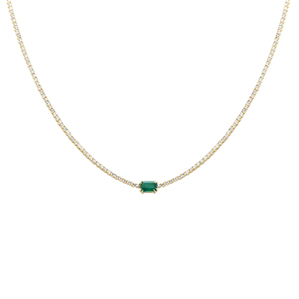 <span style="color:purple">SPECIAL!</span>2.61ct G SI 14K Yellow Gold Diamond & Emerald Double Eagle Prong Set Tennis Necklace 16" Long