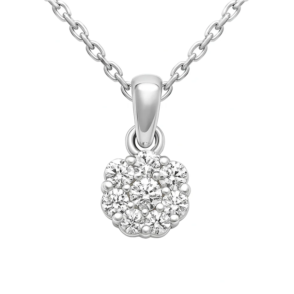 <span>DIAMOND CLOSEOUT! </span> .60ct G SI 14K White Gold Diamond Flower Solitaire Pendant Necklace 18" Chain