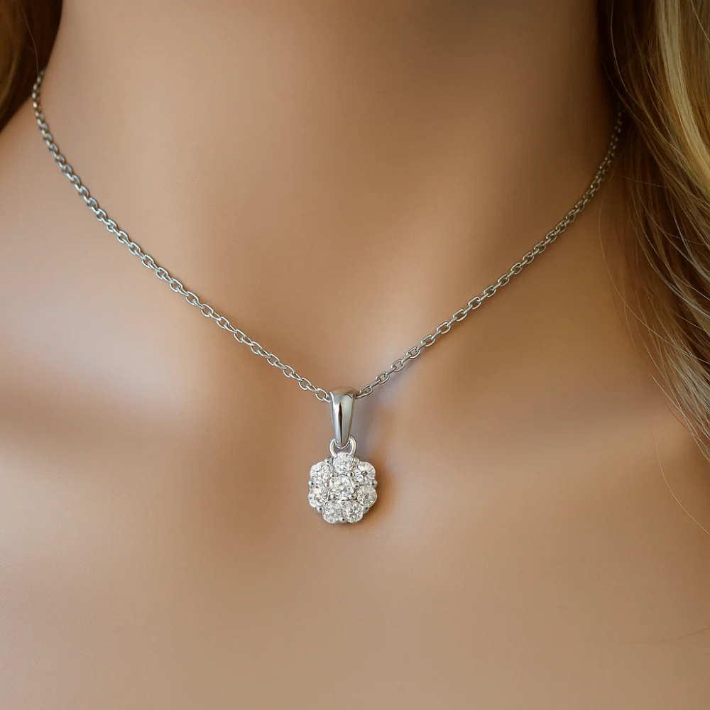 <span>DIAMOND CLOSEOUT! </span> .60ct G SI 14K White Gold Diamond Flower Solitaire Pendant Necklace 18" Chain - Image 2