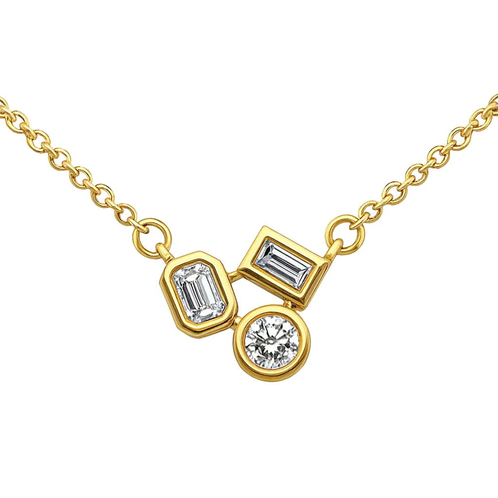 <span style="color:purple">SPECIAL!</span> .21ct G SI 14K Yellow Gold Multi Shaped Diamond Pendant Necklace 18" Long