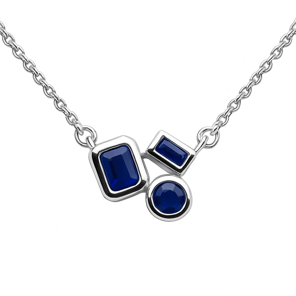 <span style="color:purple">SPECIAL!</span>.43ct G SI 14K White Gold Multi Shaped Blue Sapphire Gemstone Pendant Necklace 18" Long