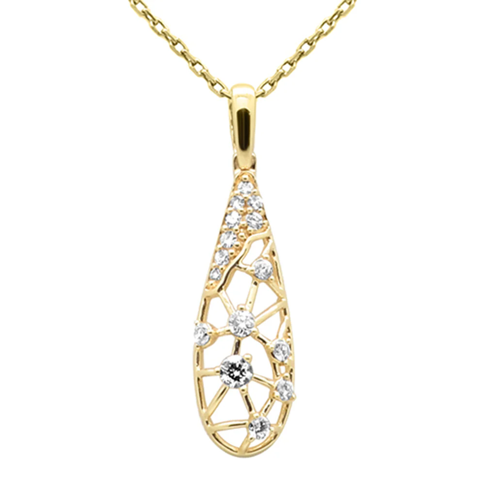 <span style="color:purple">SPECIAL!</span>.19ct G SI 14K Yellow Gold Round Diamond Trendy Style Pendant Necklace 18" Long