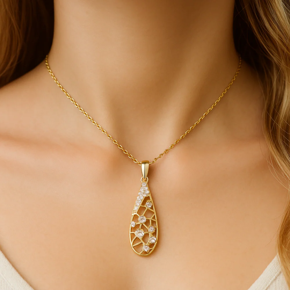 <span style="color:purple">SPECIAL!</span>.19ct G SI 14K Yellow Gold Round Diamond Trendy Style Pendant Necklace 18" Long - Image 2