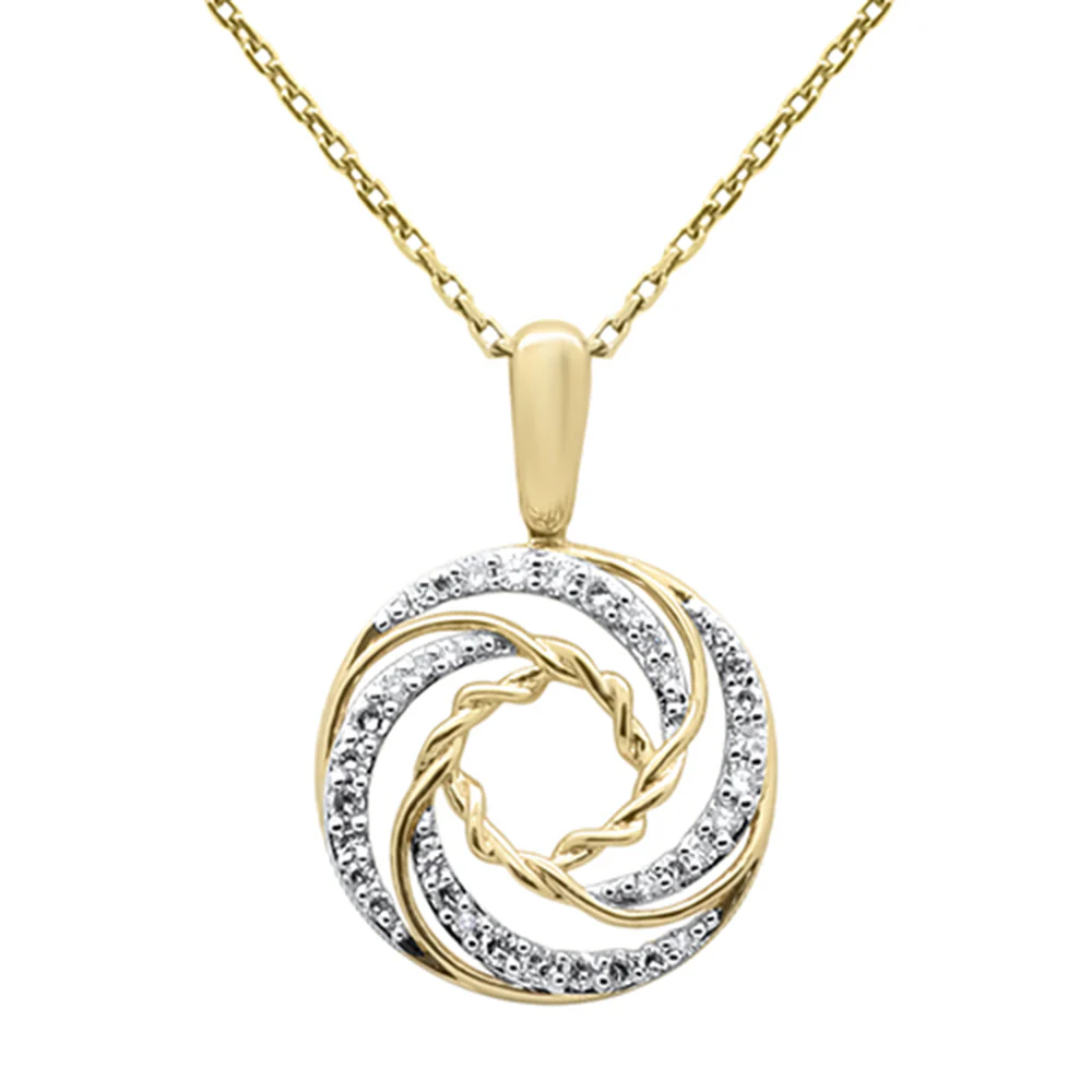 <span style="color:purple">SPECIAL!</span>.20ct G SI 14K Yellow Gold Round Diamond Swirl Style Pendant Necklace 18" Long