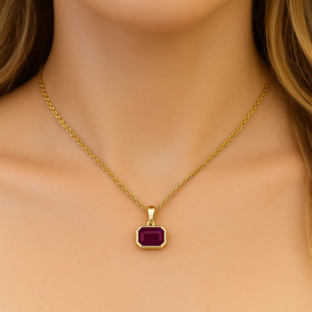 <span style="color:purple">SPECIAL!</span>.72ct G SI 14KT Yellow Gold Ruby Gemstone Pendant Necklace 18" Long Chain - Image 2