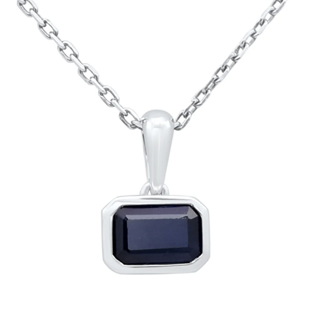 <span style="color:purple">SPECIAL!</span>.86ct G SI 14KT White Gold Blue Sapphire Gemstone Pendant Necklace 18" Long Chain
