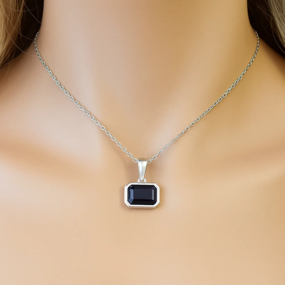 <span style="color:purple">SPECIAL!</span>.86ct G SI 14KT White Gold Blue Sapphire Gemstone Pendant Necklace 18" Long Chain - Image 2