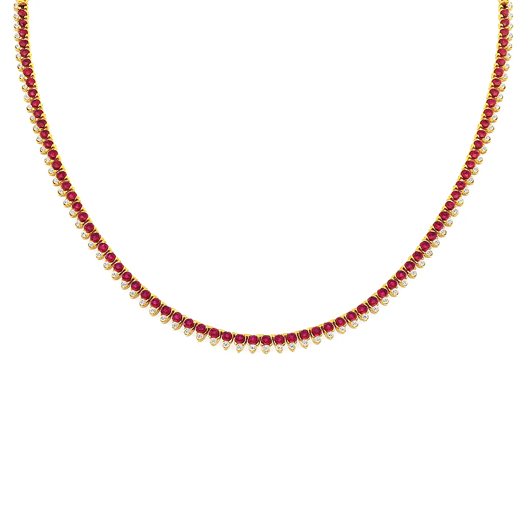 <span style="color:purple">SPECIAL!</span> 8.89ct G SI 14K Yellow Gold Diamond & Ruby Gemstone Tennis Necklace 16" Long