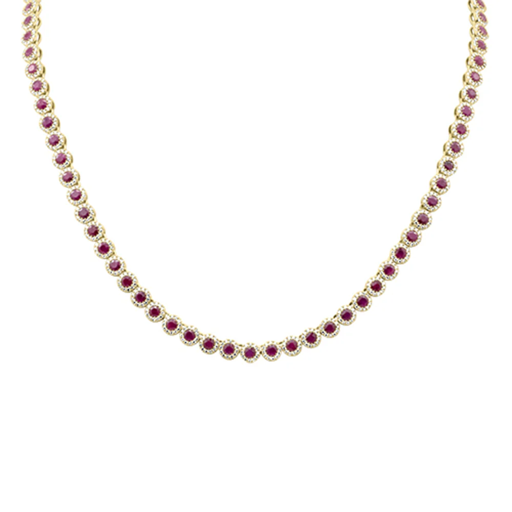 <span style="color:purple">SPECIAL!</span> 16.26ct G SI 14K Yellow Gold Diamond & Ruby Gemstone Tennis Necklace 16" Long