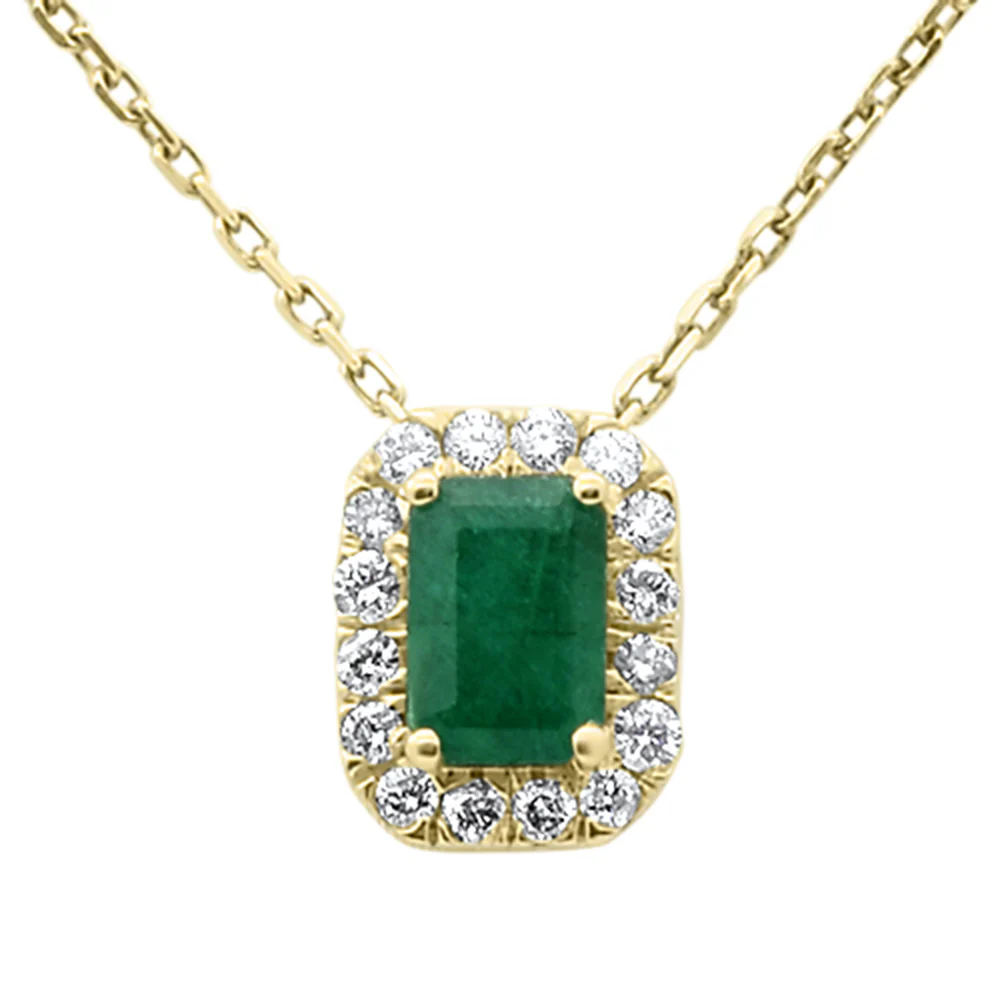 <span style="color:purple">SPECIAL!</span> .78ct G SI 14K Yellow Gold Emerald Gemstone & Diamond Halo Pendant 18" Long