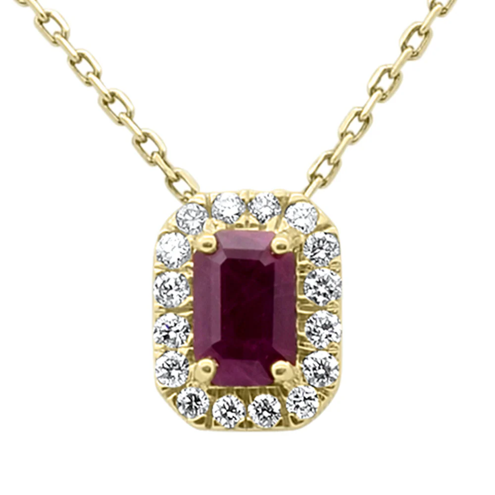 <span style="color:purple">SPECIAL!</span> .70ct G SI 14K Yellow Gold Ruby Gemstone & Diamond Halo Pendant 18" Long