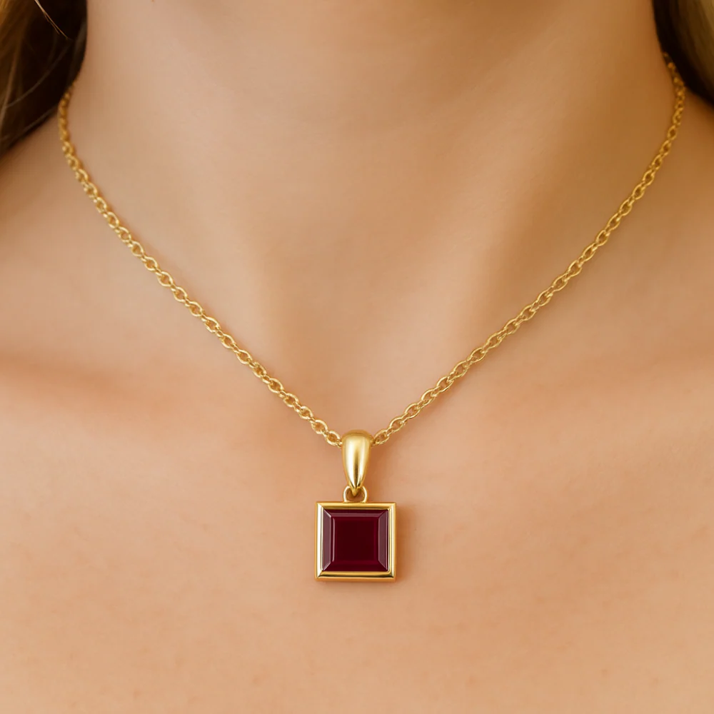 <span style="color:purple">SPECIAL!</span> .90ct G SI 14K Yellow Gold Bezel Set Ruby Gemstone Pendant 18" Long - Image 2