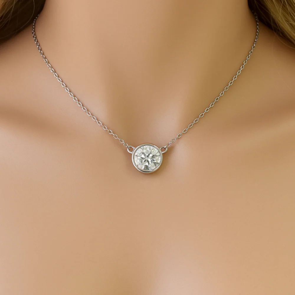 <span style="color:purple">SPECIAL!</span> .40ct G SI 14K White Gold Round Diamond Bezel Pendant 18" Long - Image 2