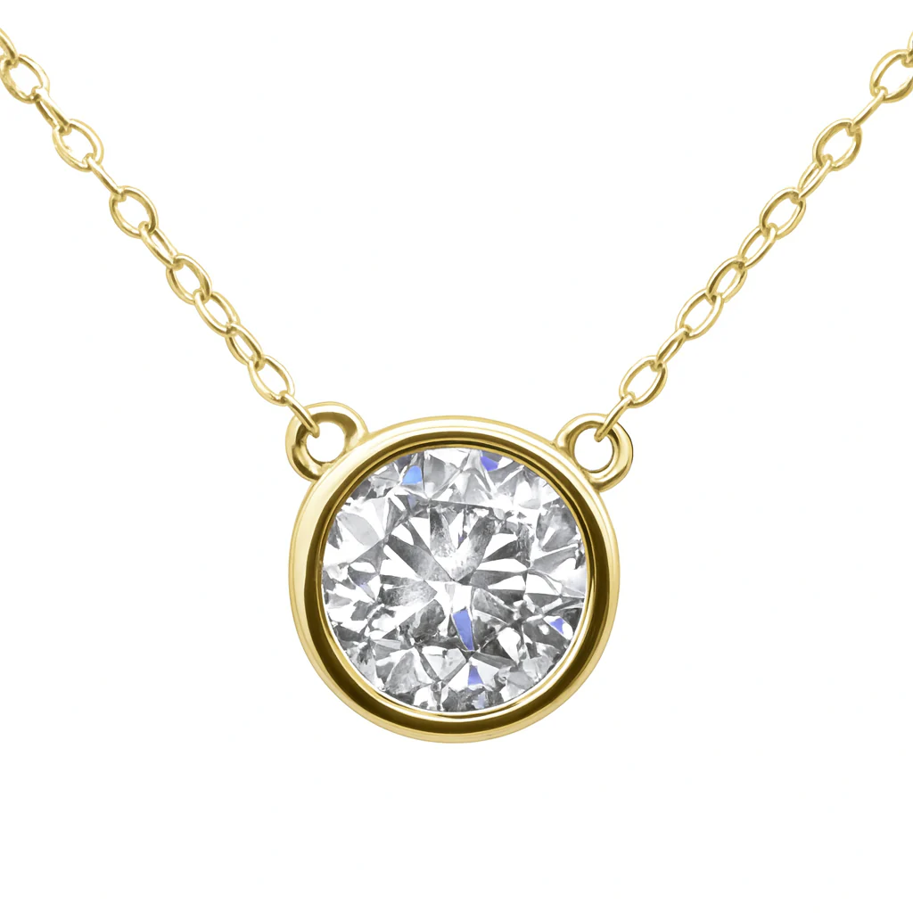 <span style="color:purple">SPECIAL!</span> 1.01ct G SI 14K Yellow Gold Round Diamond Bezel Pendant 18" Long