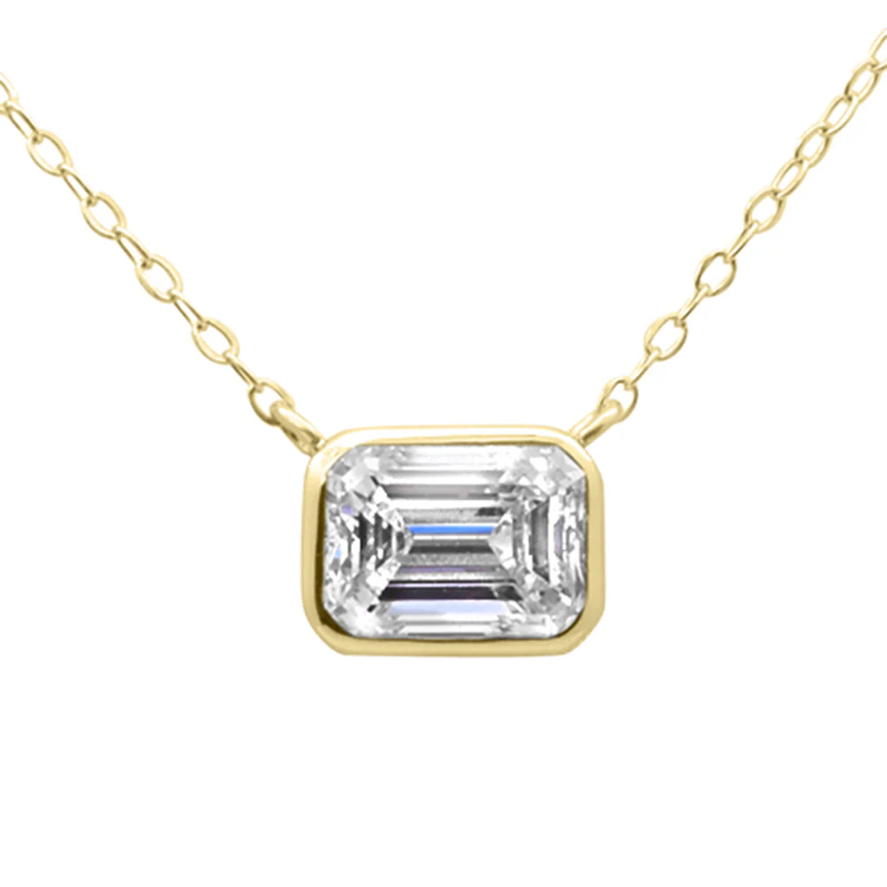 <span style="color:purple">SPECIAL!</span> .90ct G SI 14K Yellow Gold Diamond Bezel Emerald Cut Pendant 18" Long