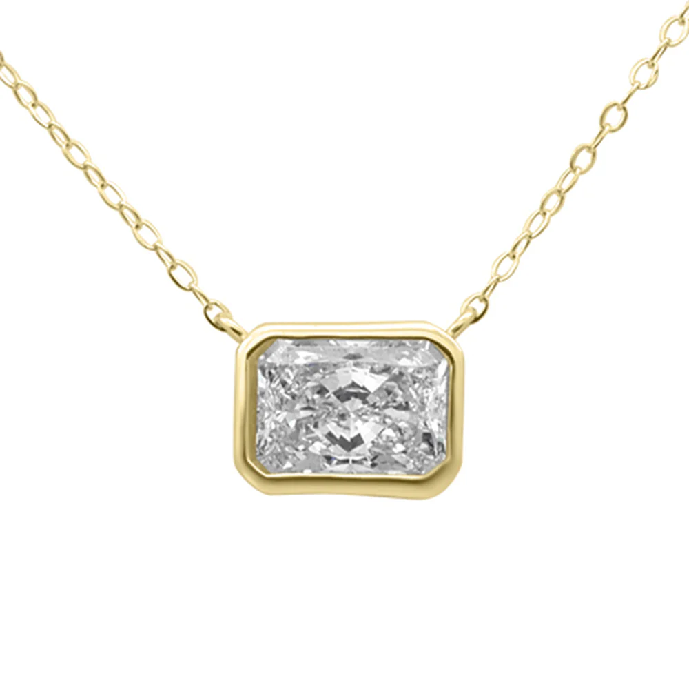 <span style="color:purple">SPECIAL!</span> 1.00ct G SI 14K Yellow Gold Bezel Set Radiant Cut Diamond Pendant 18" Long